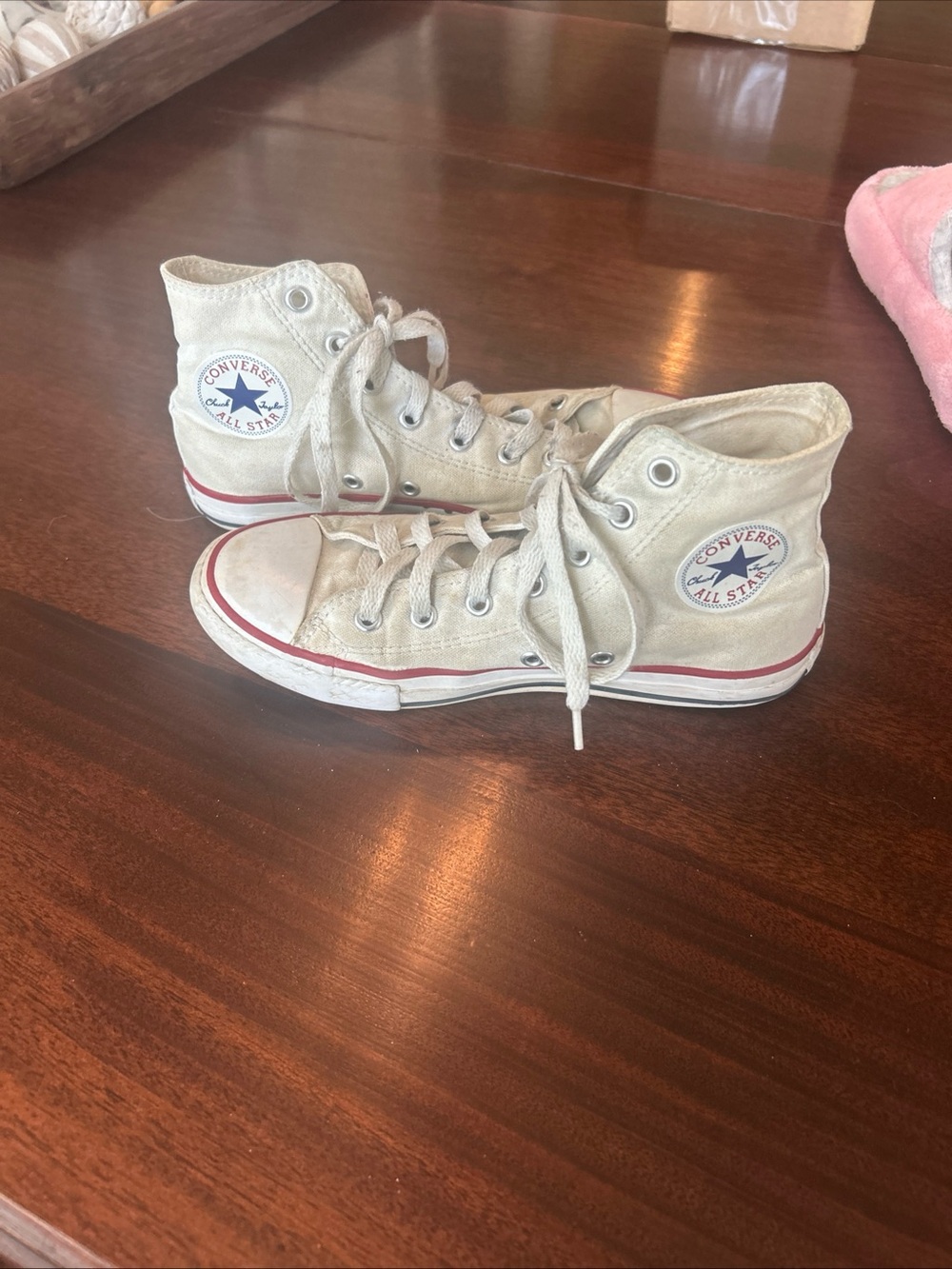 Converse Kids Cream High-Top Sneakers with Red Trim